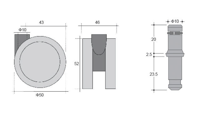 Office Chair Castor, ø50mm, Hard, ø10mm Pin, Black, No Hood,