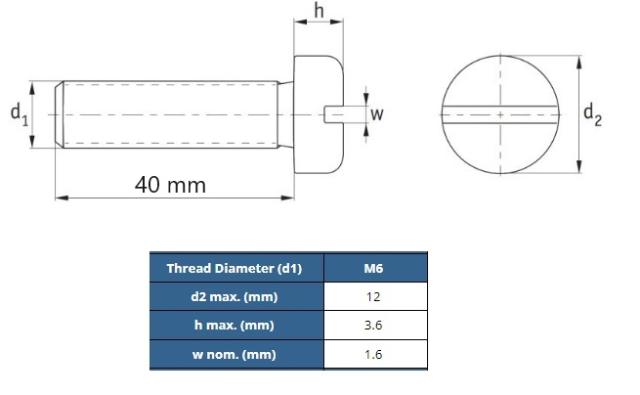 DIN 85 Slotted Pan Head Screws, Solid Brass, AM 6X40