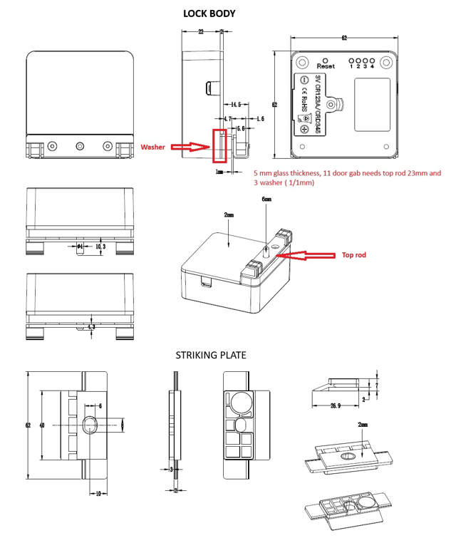 Mifare1 Sliding Glass Door Lock,5mm Glass,10,6 -11,5mm  Door