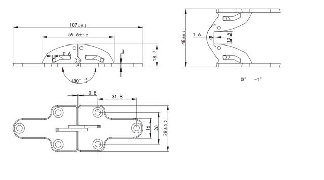 Table Flap Hinge Zamak, W/Steel Linkage YZP-CR3, F/20mm