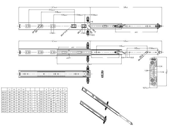 Anti Tilt Drawer Slide NJ4500, 350mm Full Extension,Zinc Pl.