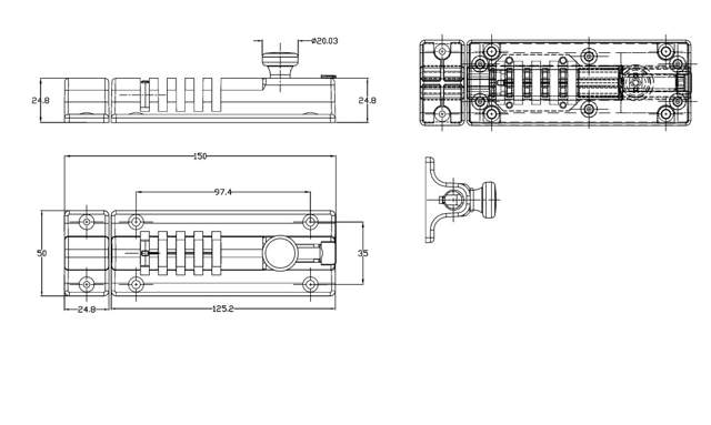Sliding Bolt Combination Lock, 150x50mm, Black, 5 Digits