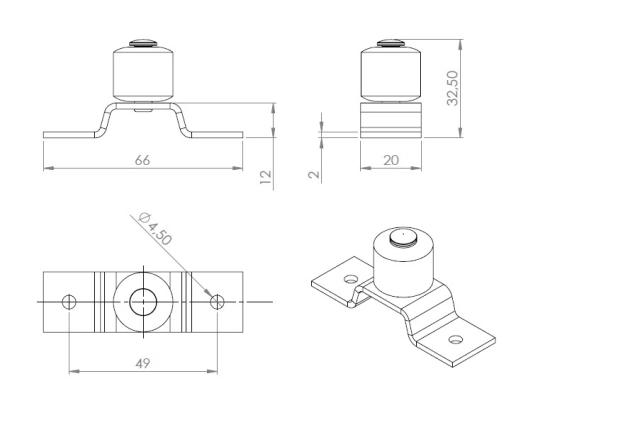 Support Roller, Black PP, F/Butterfly Table Leaves,Steel,BZP