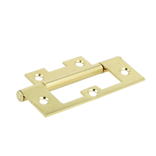 Flush Hinge, Steel, 76x28x1,4mm, Brass Pl, Straight Corners