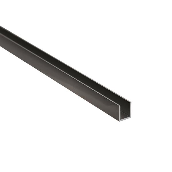 Alu. U-Channel, F/6mm Glass, Black Anod., 2,5Mtr,1x12x8,2mm