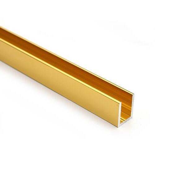 Alu. U-Channel, F/8mm Glass,Polished Brass,2 Mtr,1x12x10,2mm