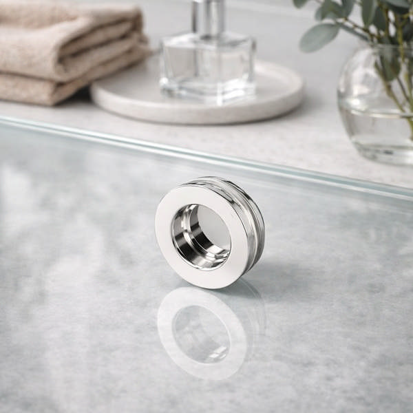 Glass Door Pull, Brass, ø30x9mm, Bore 25mm, Chrome Plated