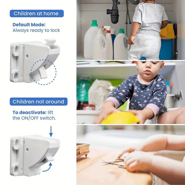 Magnet Lock, White, Set of 4 Locks, 1 key & 1 Installation