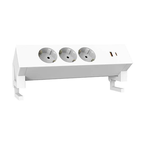 Power Socket, White,1 EU Sockets+2 USB Chargers (A+C) 20W