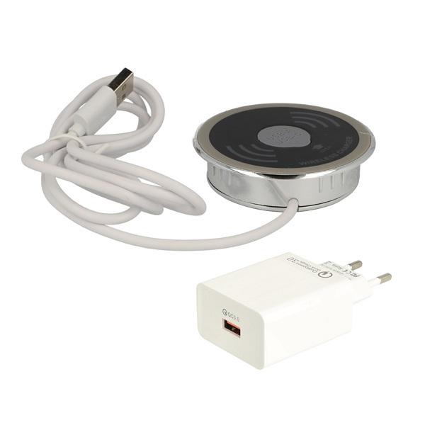 Wireless Charger Grommet, 15W, ø60mm, Black/Grey/CP Look